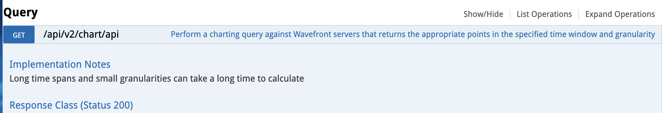 UI image showing where the API is on the Wavefront Swagger UI.